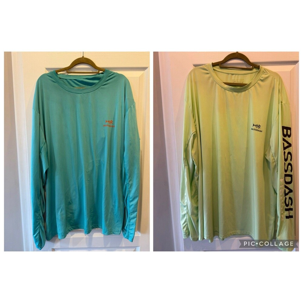 Two (2) BASSDASH Shirts Mens 2XL Fishing Long Sleeve Vented Upf 50 Fast Dry